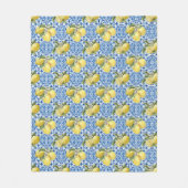 Blue Tiles Mediterranean Lemon Pattern フリースブランケット (正面)