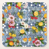 Blue Tiles Mediterranean Pattern  スクエアペーパーコースター (正面)