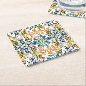 Blue Tiles Mediterranean Pattern  スクエアペーパーコースター (アングル)