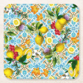 Blue Tiles Mediterranean Pattern  スクエアペーパーコースター (正面)