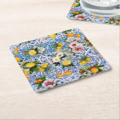 Blue Tiles Mediterranean Pattern  スクエアペーパーコースター (アングル)