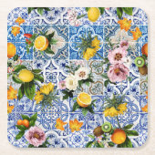 Blue Tiles Mediterranean Pattern  スクエアペーパーコースター (正面)