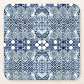Blue Tiles Mediterranean Pattern  スクエアペーパーコースター (正面)