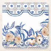 Blue Tiles Mediterranean Pattern  スクエアペーパーコースター (正面)