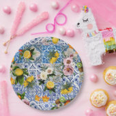 Blue Tiles Mediterranean Pattern ペーパープレート (パーティー)