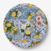 Blue Tiles Mediterranean Pattern ペーパープレート (正面)