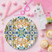 Blue Tiles Mediterranean Pattern ペーパープレート (パーティー)