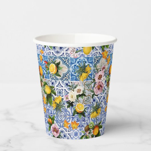 Blue Tiles Mediterranean Pattern 紙コップ (左)