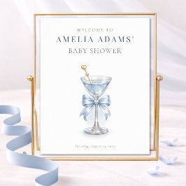  Blue Tini Bow One Boy Baby Shower Shower Welcome ポスター