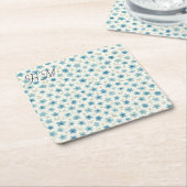 Blue Tiny Flower Simple Customize Your Initial スクエアペーパーコースター (アングル)