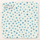 Blue Tiny Flower Simple Customize Your Initial スクエアペーパーコースター (正面)