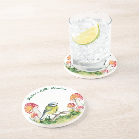 Blue Tit and Fly Agaric in a Forest Clearing コースター (側面)