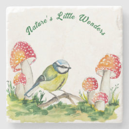 Blue Tit and Fly Agaric in a Forest Clearing ストーンコースター