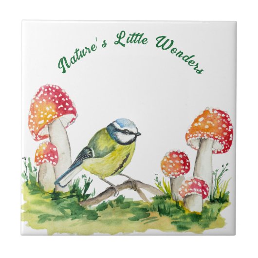 Blue Tit and Fly Agaric in a Forest Clearing タイル (正面)