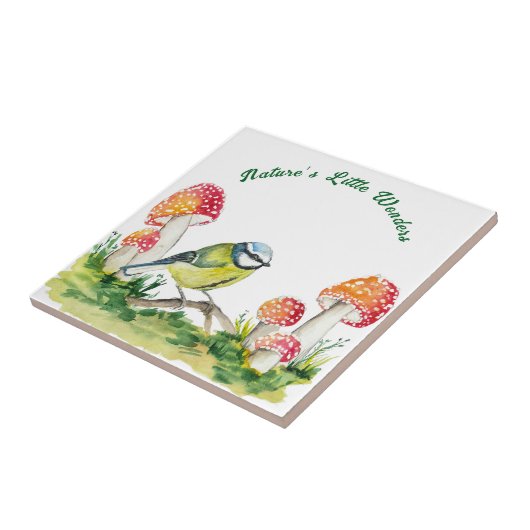 Blue Tit and Fly Agaric in a Forest Clearing タイル (側面)