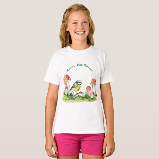 Blue Tit and Fly Agaric in a Forest Clearing Tシャツ (正面フル)