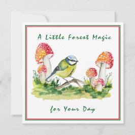 Blue Tit and Fly Agaric Watercolor