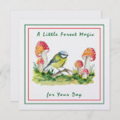 Blue Tit and Fly Agaric Watercolor シーズンカード (正面/裏面)