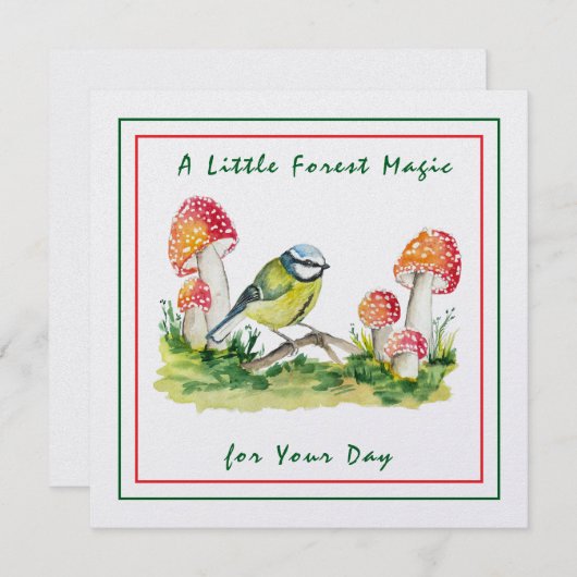 Blue Tit and Fly Agaric Watercolor シーズンカード (正面/裏面)