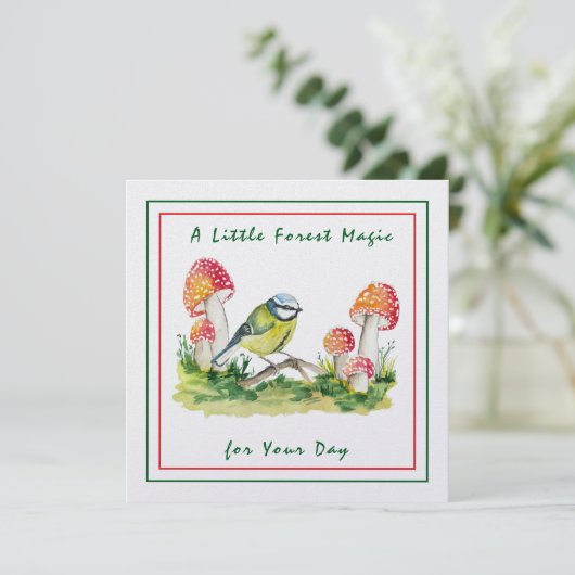 Blue Tit and Fly Agaric Watercolor シーズンカード (スタンド正面)