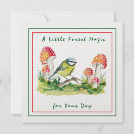 Blue Tit and Fly Agaric Watercolor シーズンカード