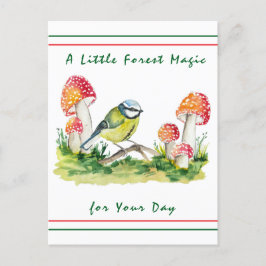 Blue Tit and Fly Agaric Watercolor シーズンポストカード