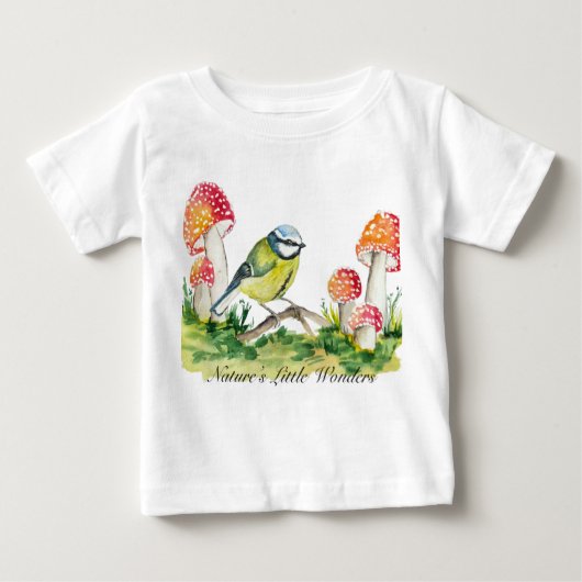 Blue Tit and Fly Agaric Watercolor ベビーTシャツ (正面)