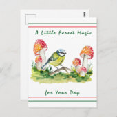 Blue Tit and Fly Agaric Watercolor ポストカード (正面/裏面)