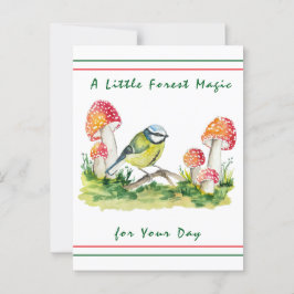 Blue Tit and Fly Agaric Watercolor ポストカード