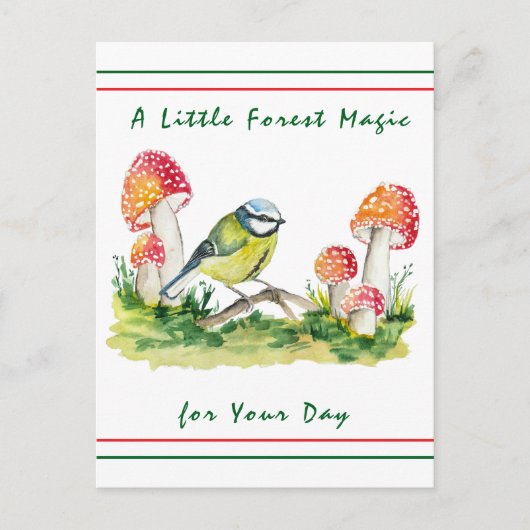 Blue Tit and Fly Agaric Watercolor ポストカード (正面)