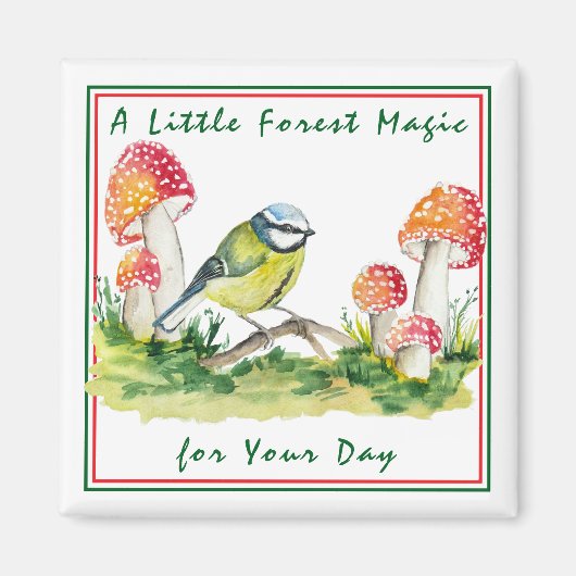 Blue Tit and Fly Agaric Watercolor マグネット (正面)