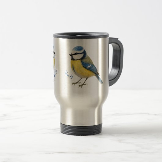 Blue Tit Bird Mug Nature Lover Gift トラベルマグ (正面右)