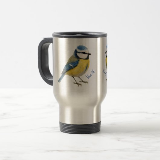 Blue Tit Bird Mug Nature Lover Gift トラベルマグ (正面左)