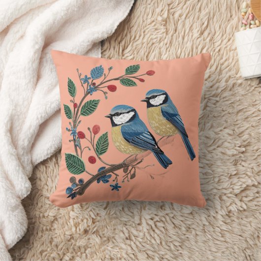 Blue Tit Birds on a Vine  クッション (ブランケット)