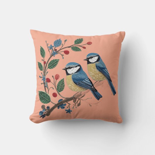Blue Tit Birds on a Vine クッション (正面)