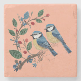 Blue tit birds on a vine Quilling design ストーンコースター