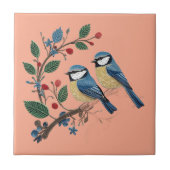 Blue tit birds on a vine Quilling design  タイル (正面)