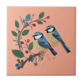 Blue tit birds on a vine Quilling design タイル