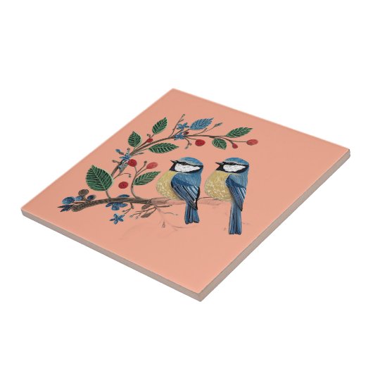 Blue tit birds on a vine Quilling design  タイル (側面)