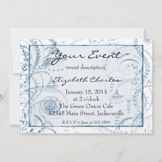 Blue Toileフランスののカスタム招待状バージョン2 招待状 (正面)