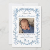 Blue Toile Birth Announcement 招待状 (正面)