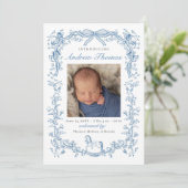 Blue Toile Birth Announcement 招待状 (スタンド正面)