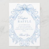 Blue Toile Bow Baby Boy Shower Diaper Raffle Sign 招待状 (正面)