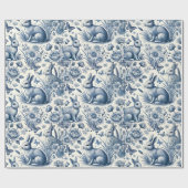 Blue Toile Bunny Rabbit Vintage ラッピングペーパー (フラット)