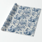 Blue Toile Bunny Rabbit Vintage ラッピングペーパー (アンロールド)