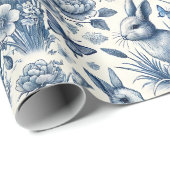 Blue Toile Bunny Rabbit Vintage ラッピングペーパー (ロールコーナー)