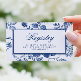 Blue Toile Chinoiserie Bridal Shower Registry Card 名刺