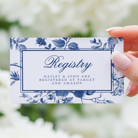 Blue Toile Chinoiserie Bridal Shower Registry Card 名刺