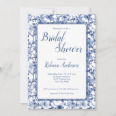 Blue Toile Chinoiserie Floral Bridal Shower 招待状 (正面)
