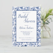 Blue Toile Chinoiserie Floral Bridal Shower 招待状 (スタンド正面)
